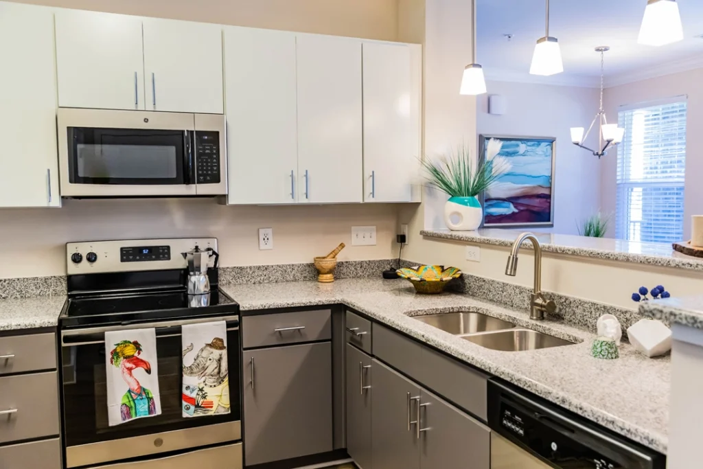 Kitchen with granite counters and stainless steel appliances