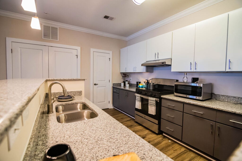 Kitchen with granite counters and stainless steel appliances