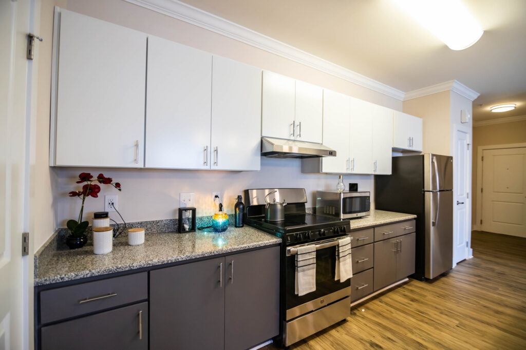 Kitchen with granite counters and stainless steel appliances