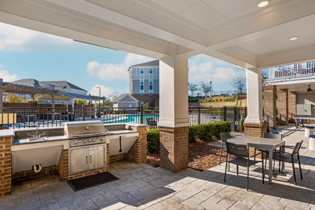 Covered grill and dining pavilion by the pool